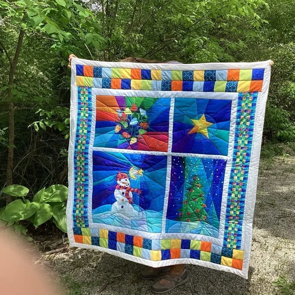 NWT Hand Crafted Bright Snowman Holiday Celebrations Quilt